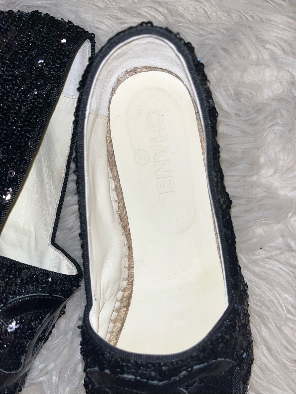 Authentic CHANEL Black Sequin & Patent Cap-Toe Espadrille Flats - Picture 5 of 6